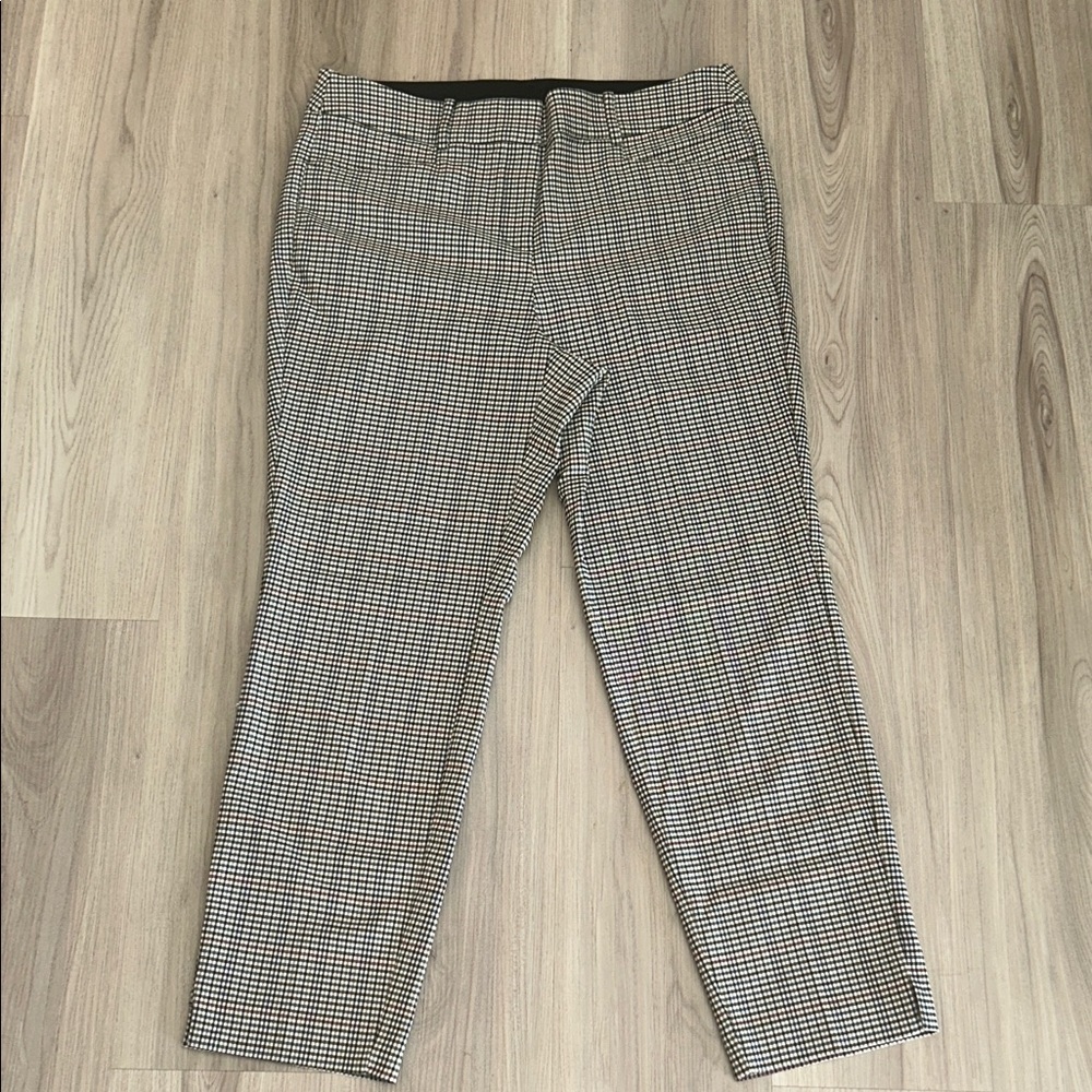 Lane Bryant Checkered Pants 14 Tan/Black Classic Preppy Stretch Career Timeless